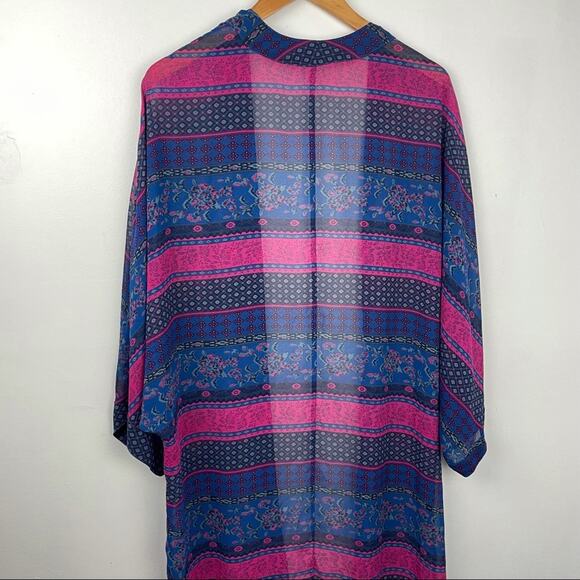 Pink & Blue Duster Cover Up Sheer Robe Wrap Beach Cover Wallflower - Picture 6 of 10